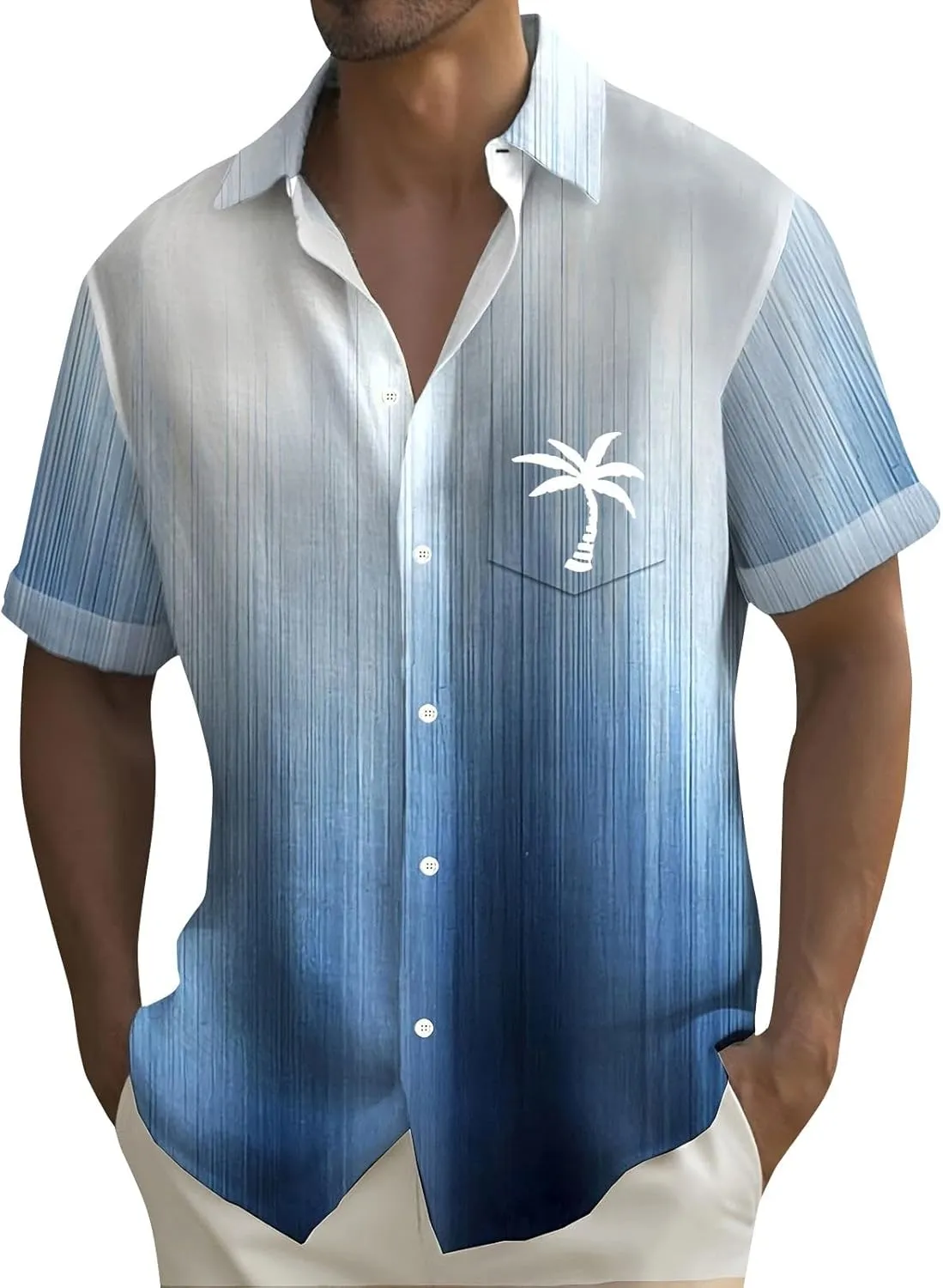 Mens Hawaiian Shirt Solid Casual Summer Tee Big and Tall Button Down Shirts Men 2025 Summer