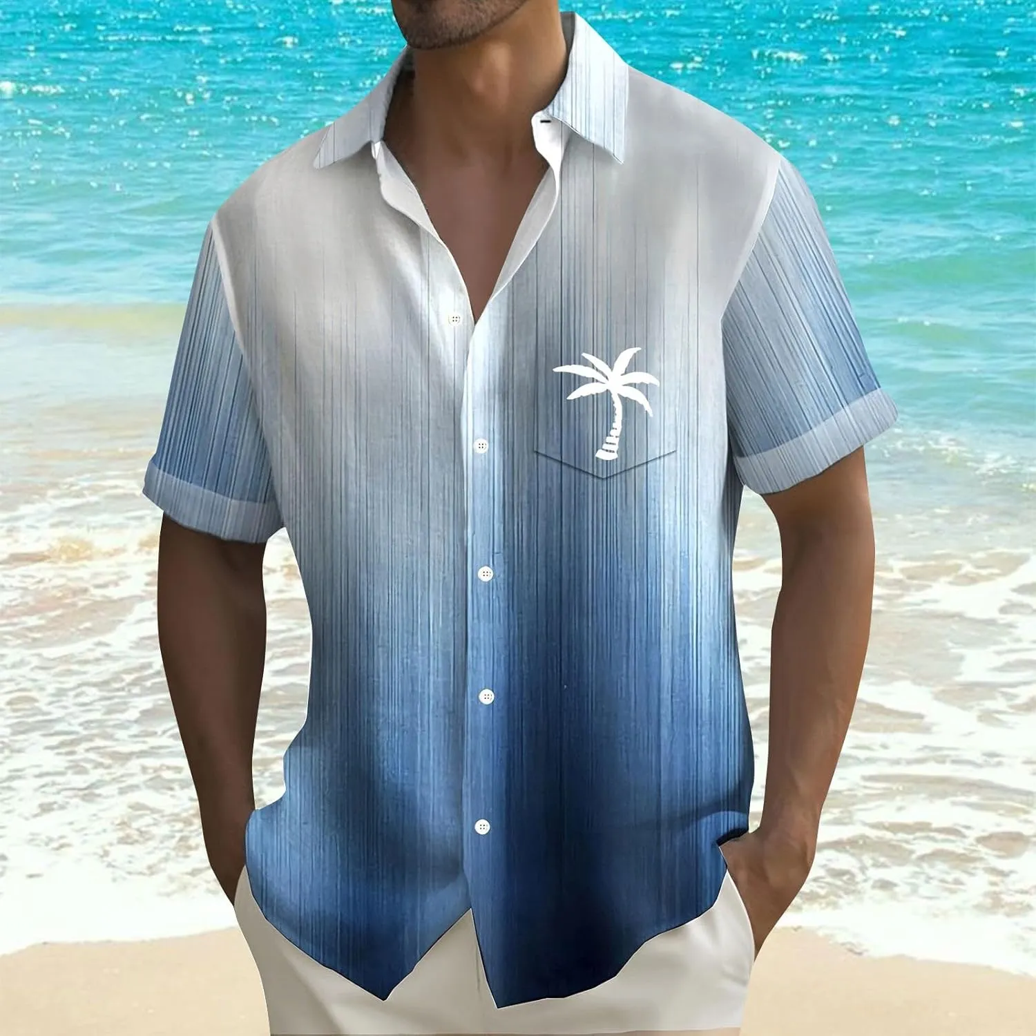 Mens Hawaiian Shirt Solid Casual Summer Tee Big and Tall Button Down Shirts Men 2025 Summer