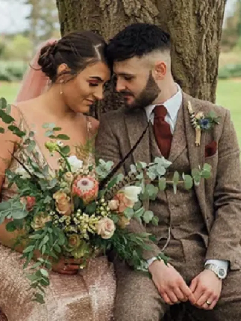 Men's Herringbone Tweed Suits Retro Slim Fit 3 Piece Suit Wool Suits 1920's Themed Wedding Suit