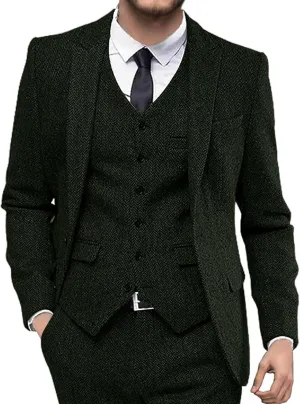 Men's Herringbone Tweed Suits Retro Slim Fit 3 Piece Suit Wool Suits 1920's Themed Wedding Suit