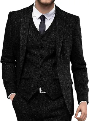 Men's Herringbone Tweed Suits Retro Slim Fit 3 Piece Suit Wool Suits 1920's Themed Wedding Suit