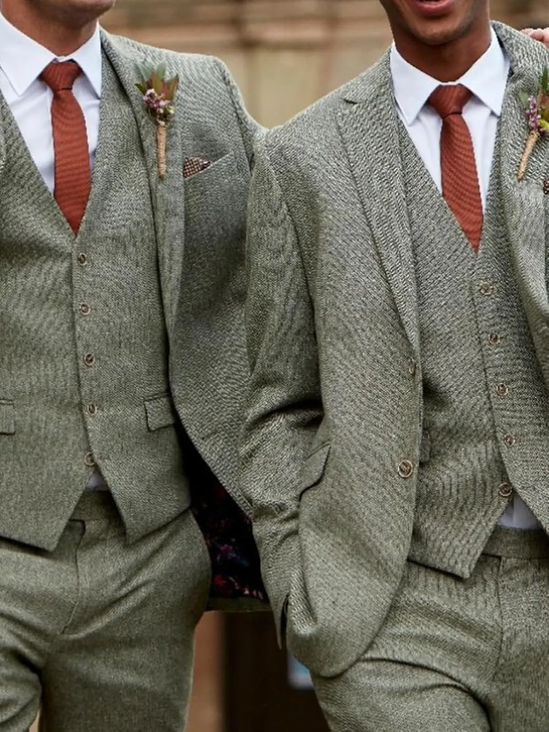 Men's Herringbone Tweed Suits Retro Slim Fit 3 Piece Suit Wool Suits 1920's Themed Wedding Suit