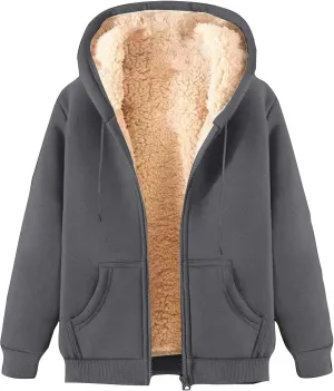 Men's Jacket Hooded Full Zip Up Fleece Warm Thick Jackets Winter Long Sleeve Hoodie Jacket Casual Padded Jacket