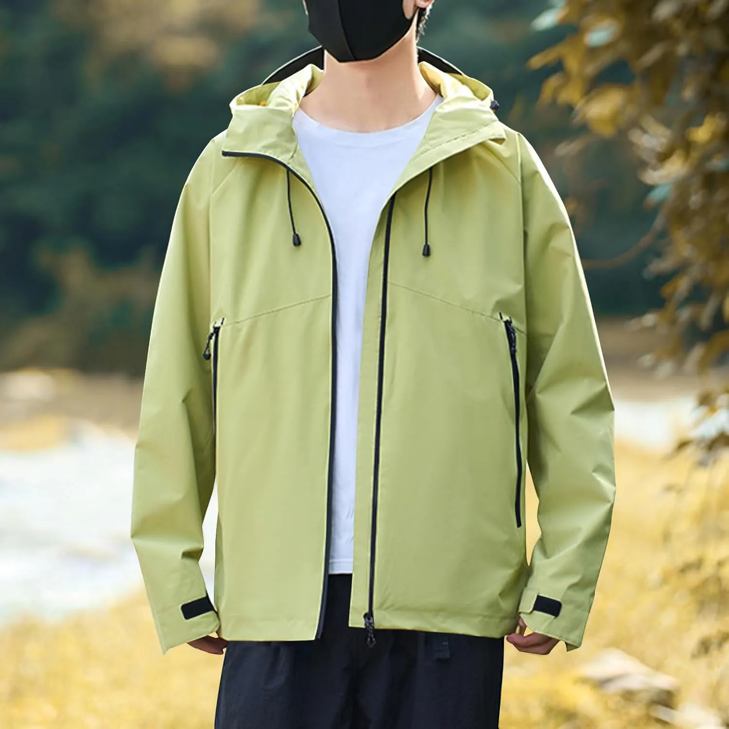 Mens Lightweight Waterproof Rain Jackets Windproof Hooded Raincoat for Hiking Cycling Travel Breathable Windbreaker