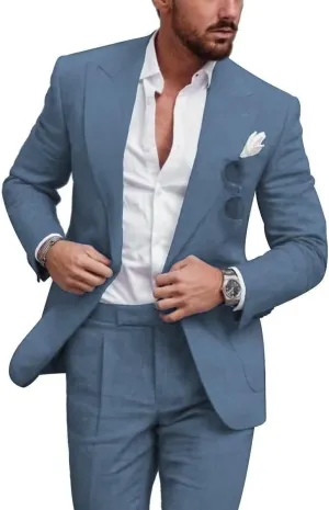 Men's Linen Suits Slim Fit 2 Piece Casual Summer Beach Wedding Suit Seersucker Suits Blazer Pants Set