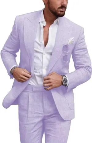 Men's Linen Suits Slim Fit 2 Piece Casual Summer Beach Wedding Suit Seersucker Suits Blazer Pants Set