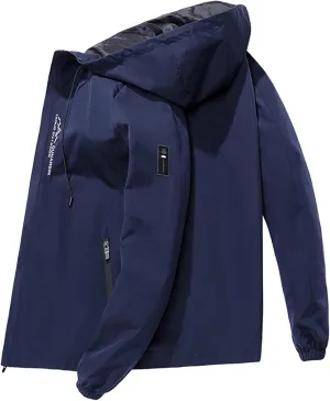 Mens Outdoor Waterproof Rain Jacket Lightweight Hooded Hiking Travel Raincoat Casual Windproof Zipper Shell Jackets