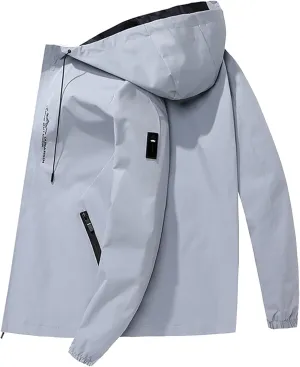 Mens Outdoor Waterproof Rain Jacket Lightweight Hooded Hiking Travel Raincoat Casual Windproof Zipper Shell Jackets
