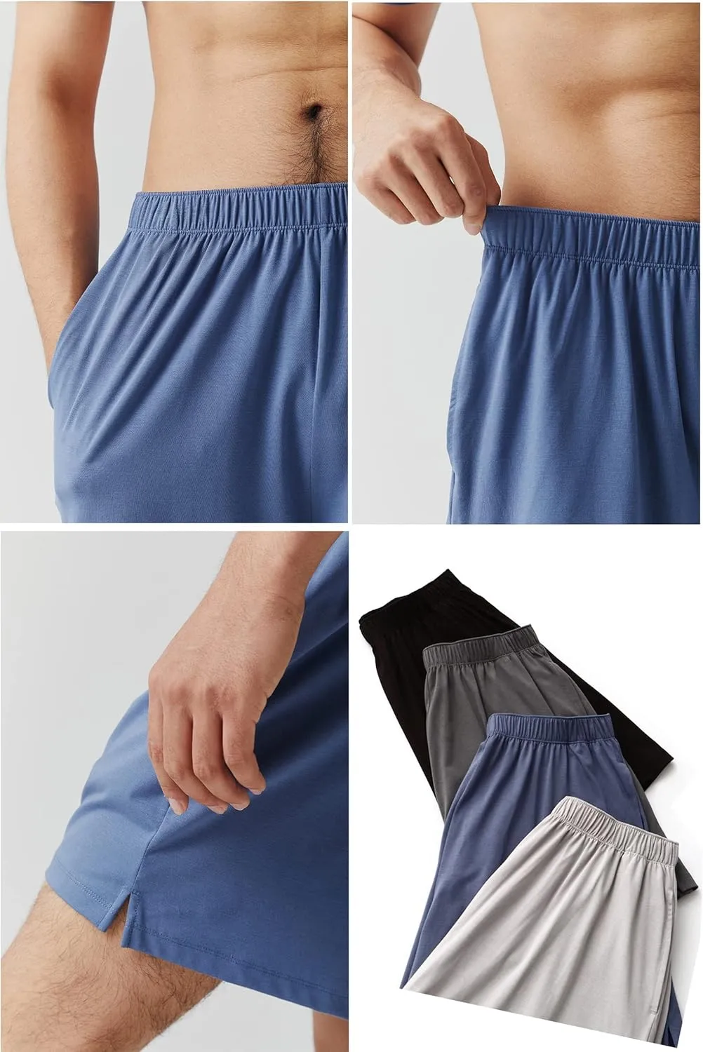 Men's Pajama Shorts Cotton Pajama Bottoms Soft Knit Elastic Waistband Sleep Lounge Short with Pockets