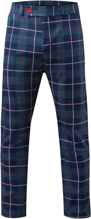 Men's Pants Dress Plaid Classic Fit Expandable Waist Cozy Stretch Regular Formal Lightweight Premium Flat Front Pants