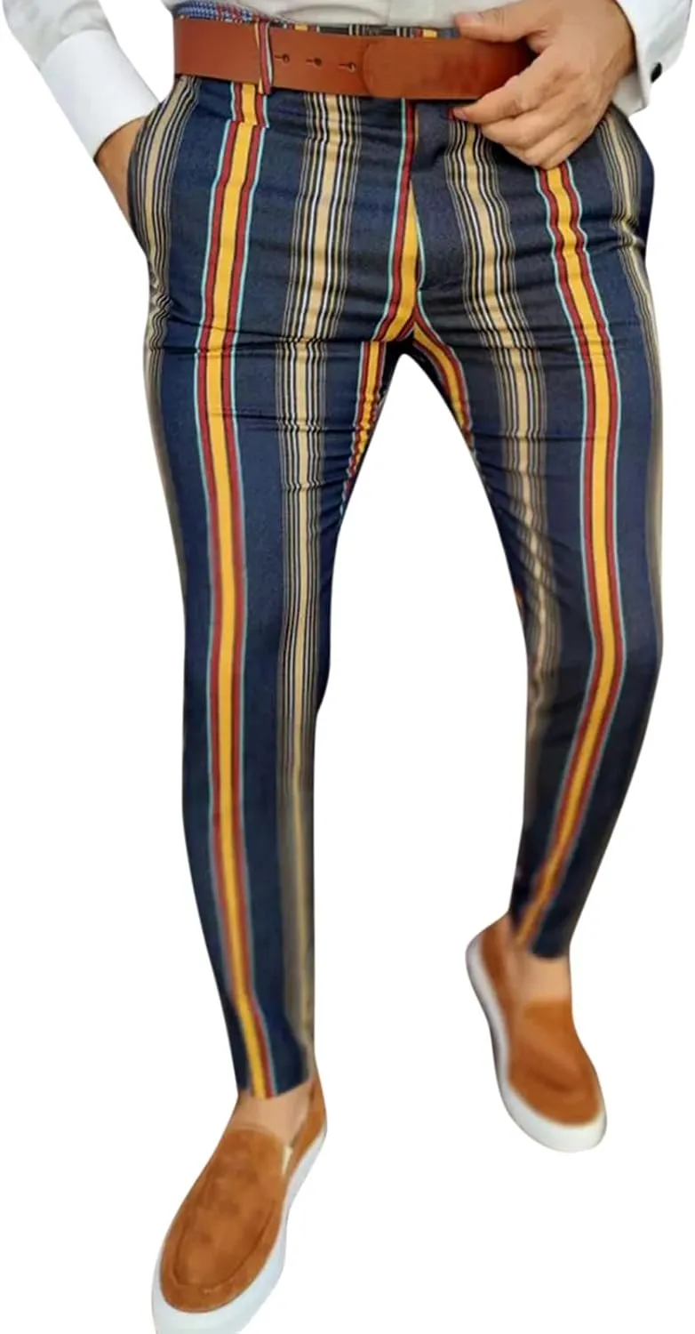 Men's Pants Dress Plaid Classic Fit Expandable Waist Cozy Stretch Regular Formal Lightweight Premium Flat Front Pants