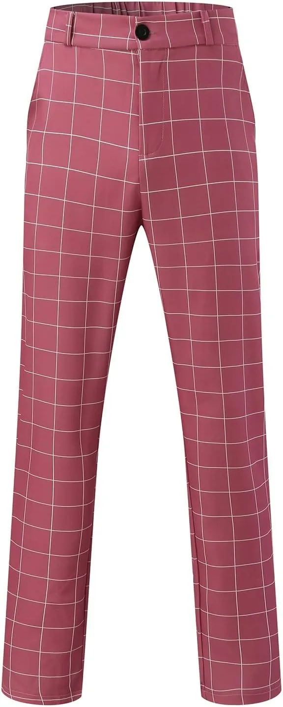 Men's Pants Plaid Slim Classic Fit Casual Stretch Dress Expandable Waist Hidden Formal Lightweight Premium Dress Pants