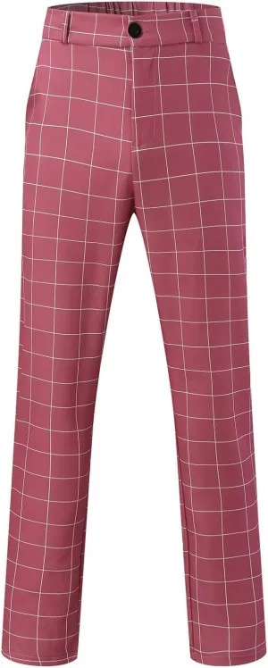 Men's Pants Plaid Slim Classic Fit Casual Stretch Dress Expandable Waist Hidden Formal Lightweight Premium Dress Pants