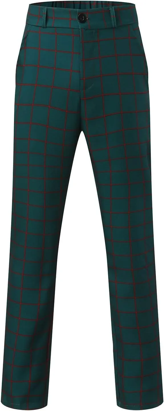 Men's Pants Plaid Slim Classic Fit Casual Stretch Dress Expandable Waist Hidden Formal Lightweight Premium Dress Pants