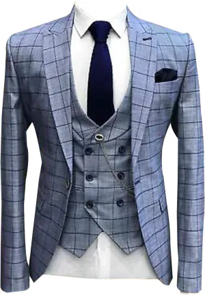 Men's Plaid Suits 3 Pieces One Button Slim Fit Tuxedos