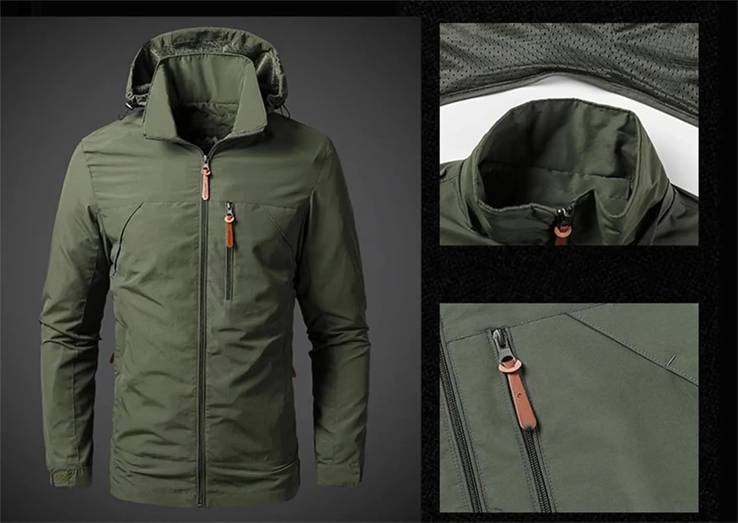 Men's Rain Jacket Lightweight Breathable Windbreaker Windproof Rain Hooded Jackets Outdoor Running Coat for Golf Travel