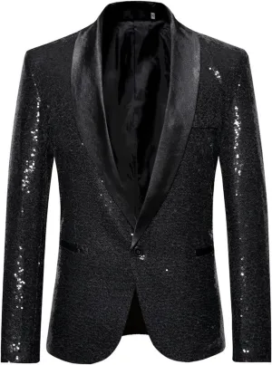 Mens Sequin Blazers Slim Fit Shiny Gold Silver Dress Suit Jacket Tuxedo Sport Coats for Prom Party Dinner