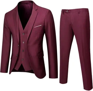 Men's Slim Fit 2 Button 3 Piece Suit Set Solid Blazer Jacket Vest Pants Business Suit Formal Wedding Prom Tuxedo Suits