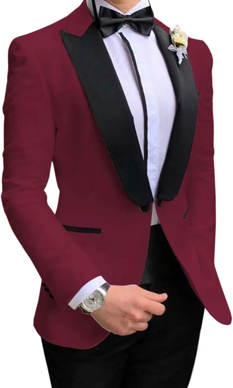 Men's Suit 2-Piece Groom Tuxedos Slim Fit One Button Blazer & Trousers Suit Formal Wedding Suits