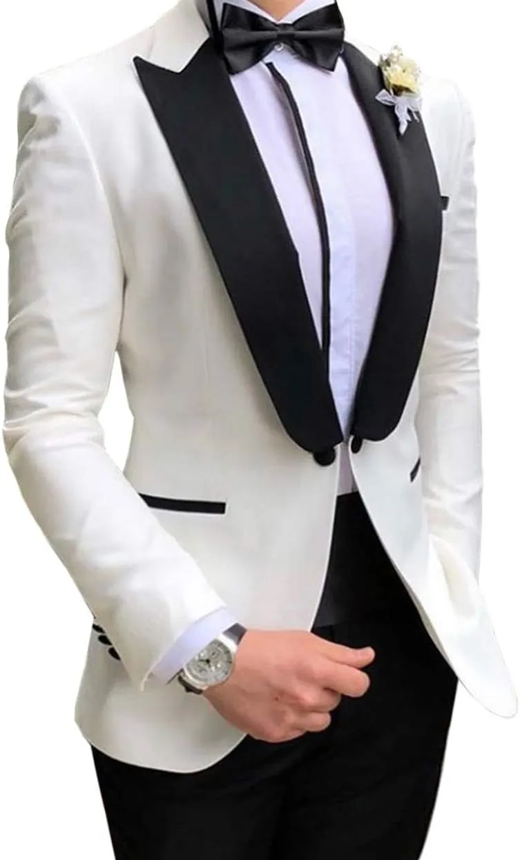 Men's Suit 2-Piece Groom Tuxedos Slim Fit One Button Blazer & Trousers Suit Formal Wedding Suits