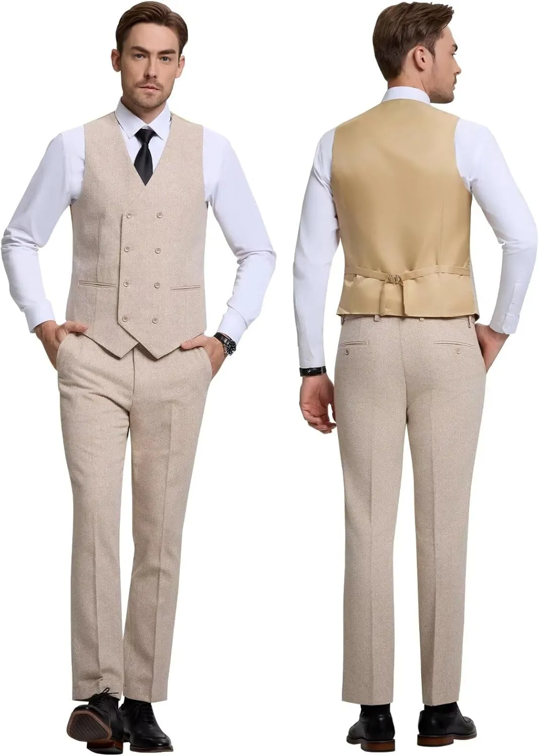 Men's Suits Herringbone Tweed Suits for Men Retro 3 Piece Peak Lapel Blazer Wedding Prom Suit Jacket Vest Pants Set