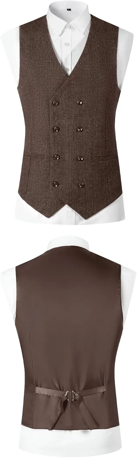 Men's Suits Herringbone Tweed Suits for Men Retro 3 Piece Peak Lapel Blazer Wedding Prom Suit Jacket Vest Pants Set