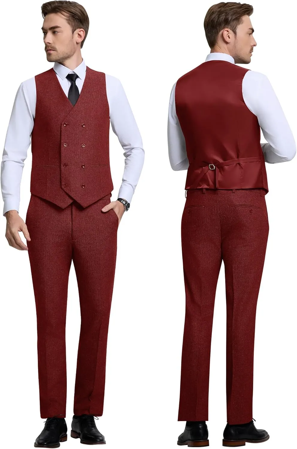 Men's Suits Herringbone Tweed Suits for Men Retro 3 Piece Peak Lapel Blazer Wedding Prom Suit Jacket Vest Pants Set