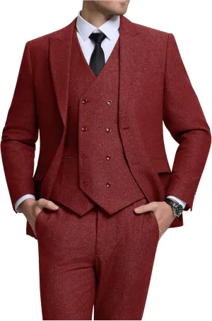 Men's Suits Herringbone Tweed Suits for Men Retro 3 Piece Peak Lapel Blazer Wedding Prom Suit Jacket Vest Pants Set
