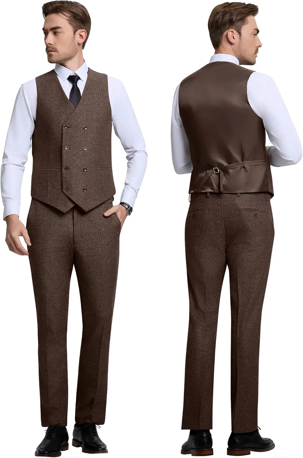 Men's Suits Herringbone Tweed Suits for Men Retro 3 Piece Peak Lapel Blazer Wedding Prom Suit Jacket Vest Pants Set