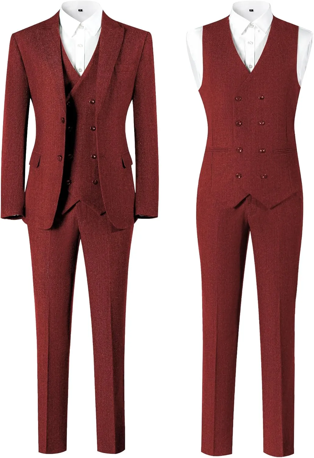 Men's Suits Herringbone Tweed Suits for Men Retro 3 Piece Peak Lapel Blazer Wedding Prom Suit Jacket Vest Pants Set