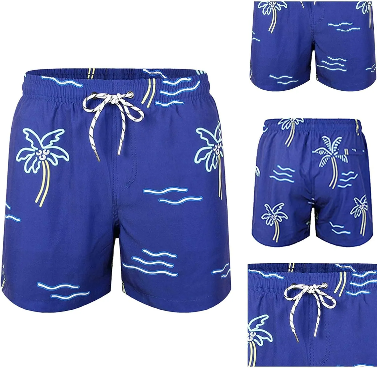 Mens Summer 3D Printed Hawaiian Shorts Drawstring Quick Dry Breathable Beach Pants with Mesh Liner Casual Funny Swim Trunks