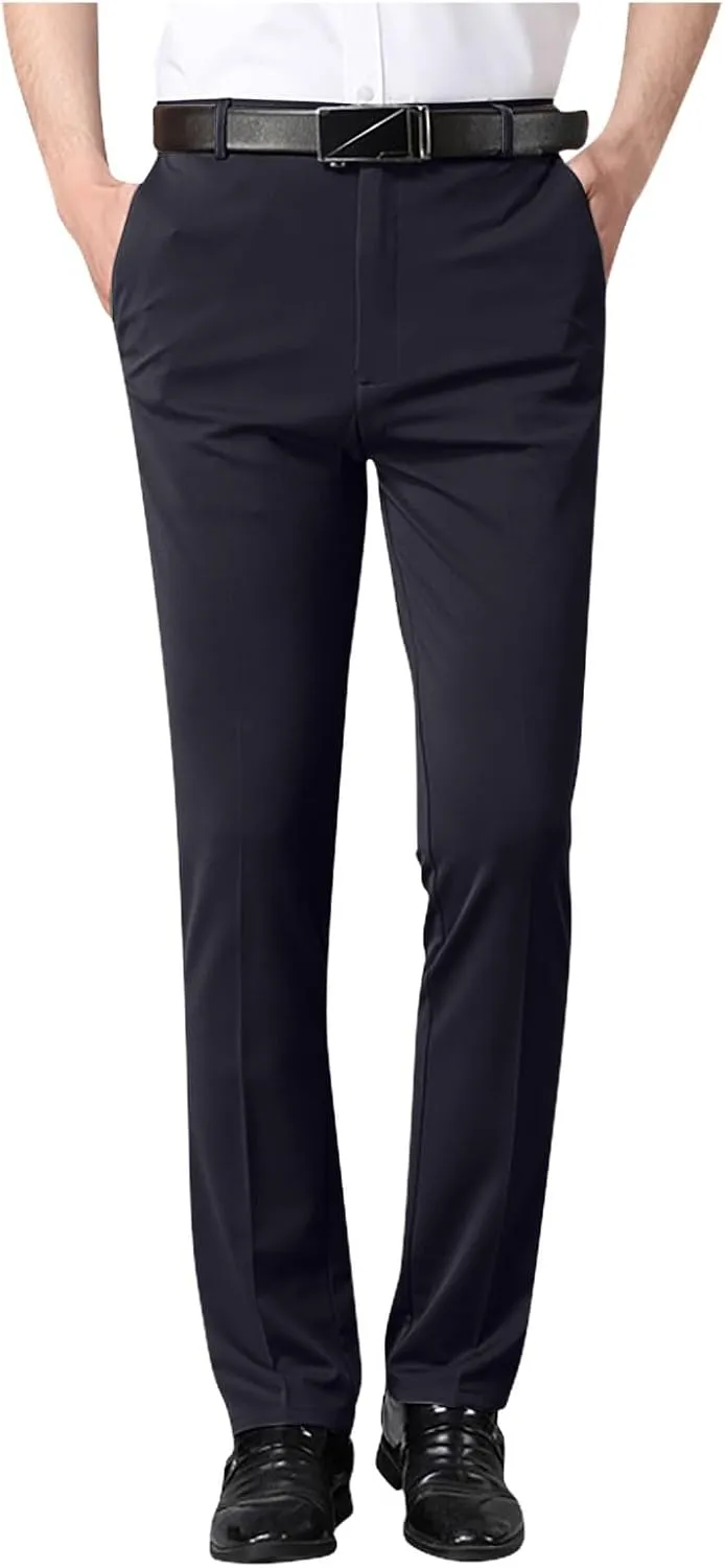 Men's Tapered Trousers Stylish Slim-Fit Business Dress Pants Solid Office Trouser Straight Leg Formal Suit Pants