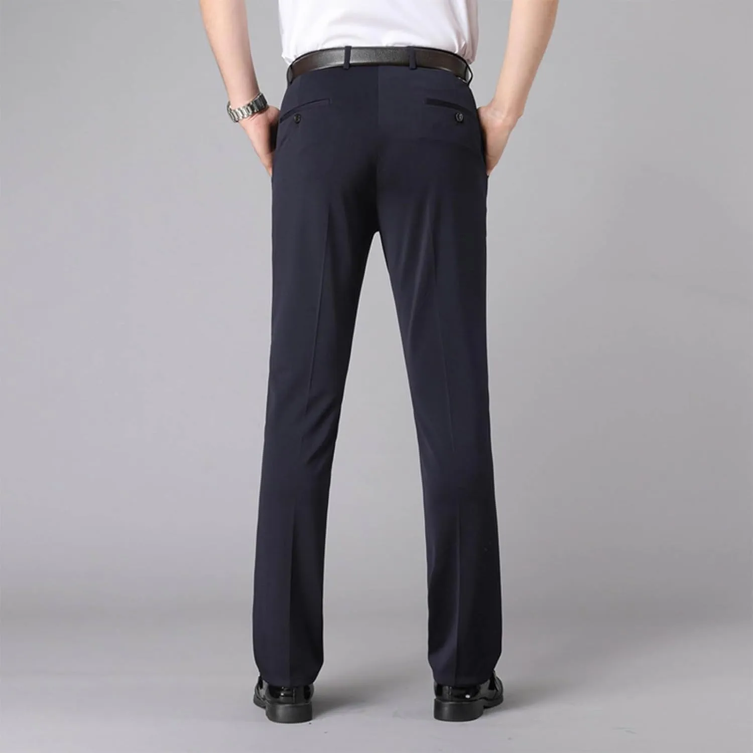 Men's Tapered Trousers Stylish Slim-Fit Business Dress Pants Solid Office Trouser Straight Leg Formal Suit Pants