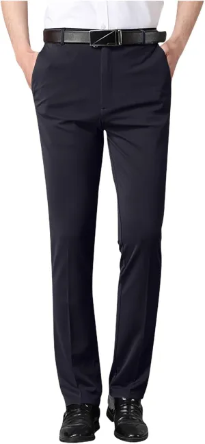 Men's Tapered Trousers Stylish Slim-Fit Business Dress Pants Solid Office Trouser Straight Leg Formal Suit Pants
