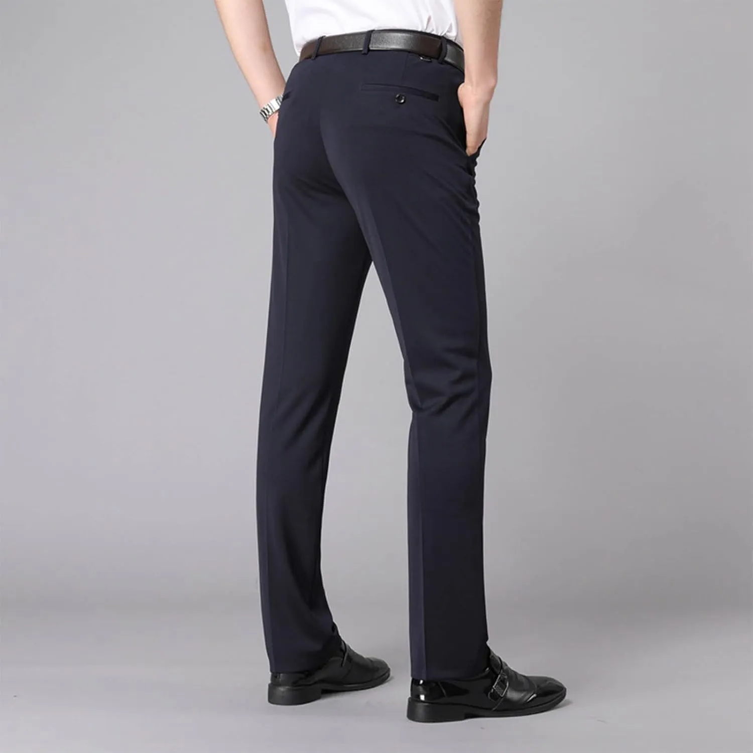 Men's Tapered Trousers Stylish Slim-Fit Business Dress Pants Solid Office Trouser Straight Leg Formal Suit Pants