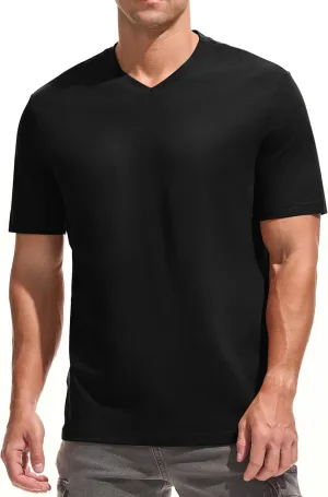 Men's V-Neck T-Shirt - Premium 95% Cotton 5% Spandex Soft Slim Fit Tee, Breathable Moisture Wicking for Casual Workout
