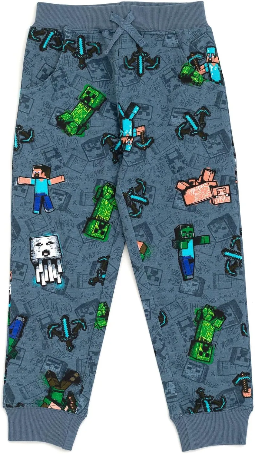 Minecraft Creeper Steve Alex French Terry Sweatshirt and Jogger Pants Set Little Kid to Big Kid