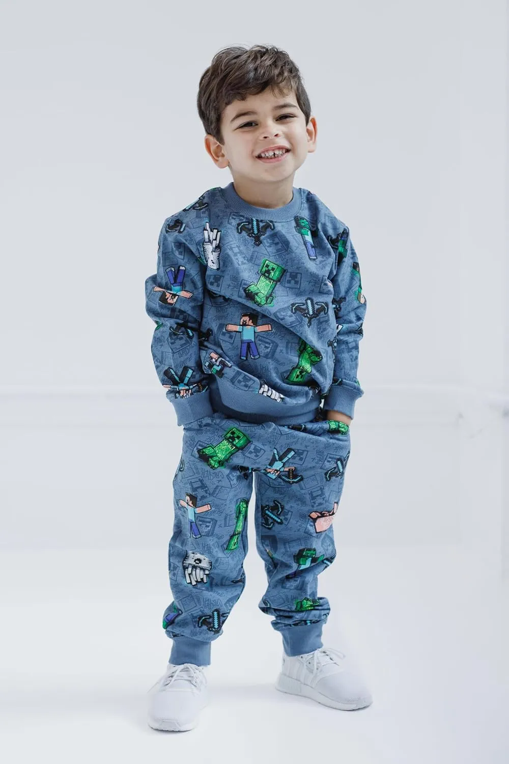 Minecraft Creeper Steve Alex French Terry Sweatshirt and Jogger Pants Set Little Kid to Big Kid
