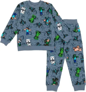 Minecraft Creeper Steve Alex French Terry Sweatshirt and Jogger Pants Set Little Kid to Big Kid