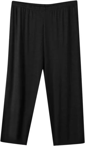 Mzkdieey Womens Capri Pants Loose Yoga Pants Wide Leg Elastic Waist Comfy Lounge Pajama Capris 3/4 Length Pants with Pockets