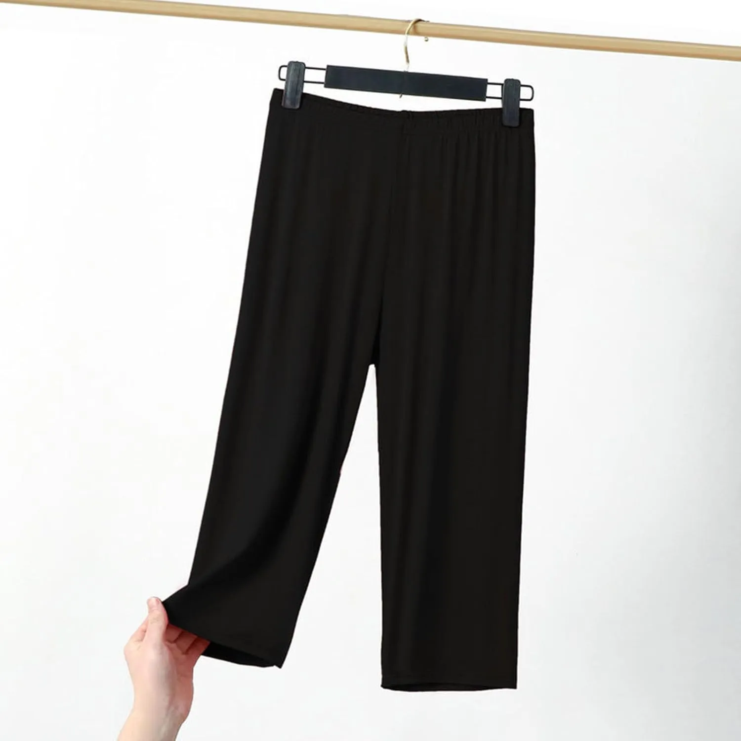 Mzkdieey Womens Capri Pants Loose Yoga Pants Wide Leg Elastic Waist Comfy Lounge Pajama Capris 3/4 Length Pants with Pockets
