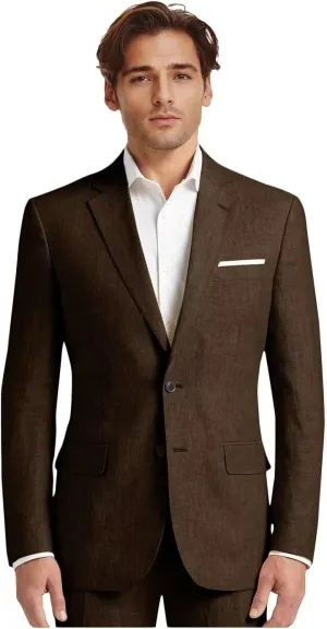 Netsky Mens' Linen Suit 2 Piece Slim Fit Casual Groomsmen Suits Linen Tuxedo Suits Summer Beach Wedding