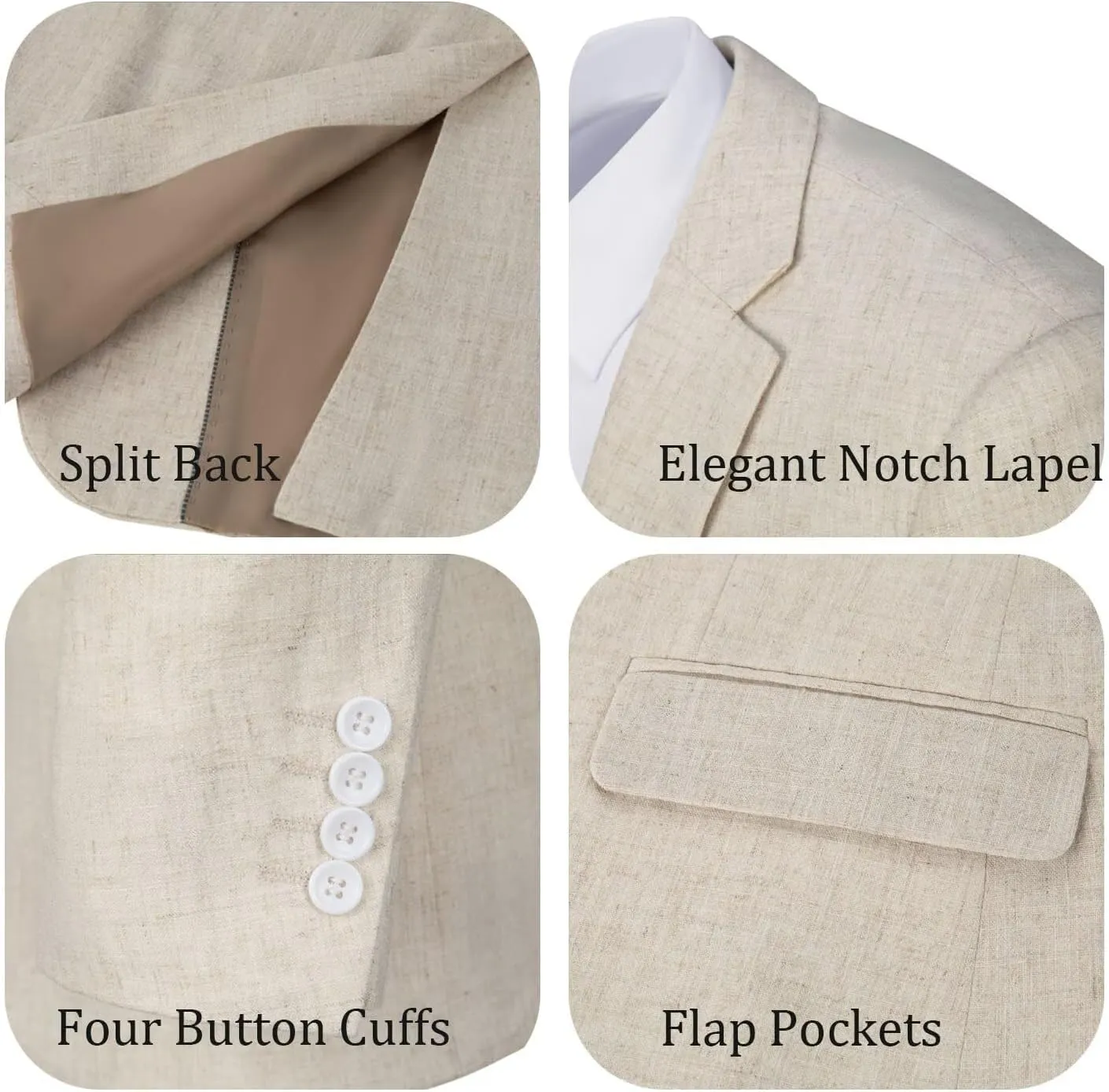 Netsky Mens' Linen Suit 2 Piece Slim Fit Casual Groomsmen Suits Linen Tuxedo Suits Summer Beach Wedding