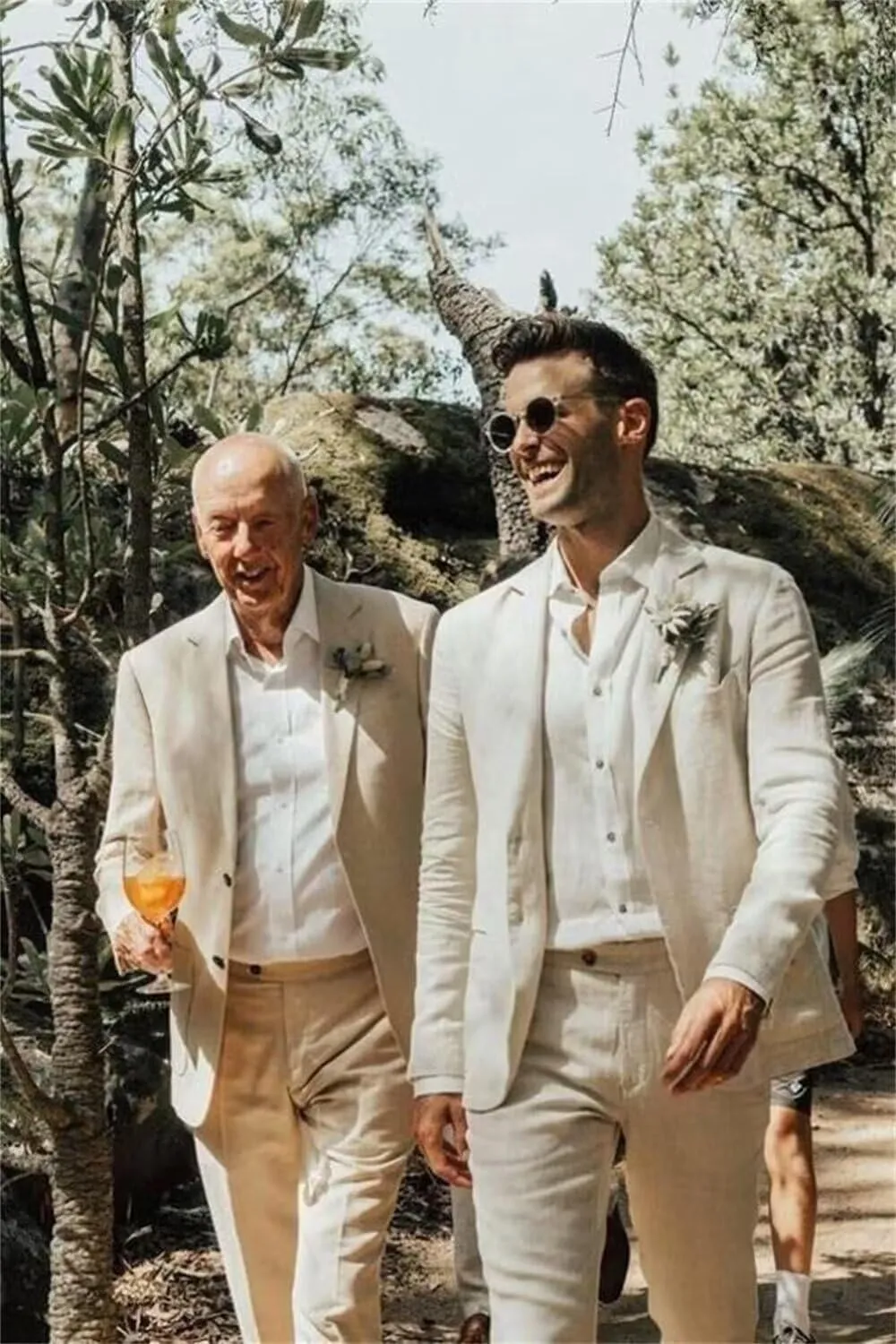 Netsky Mens' Linen Suit 2 Piece Slim Fit Casual Groomsmen Suits Linen Tuxedo Suits Summer Beach Wedding