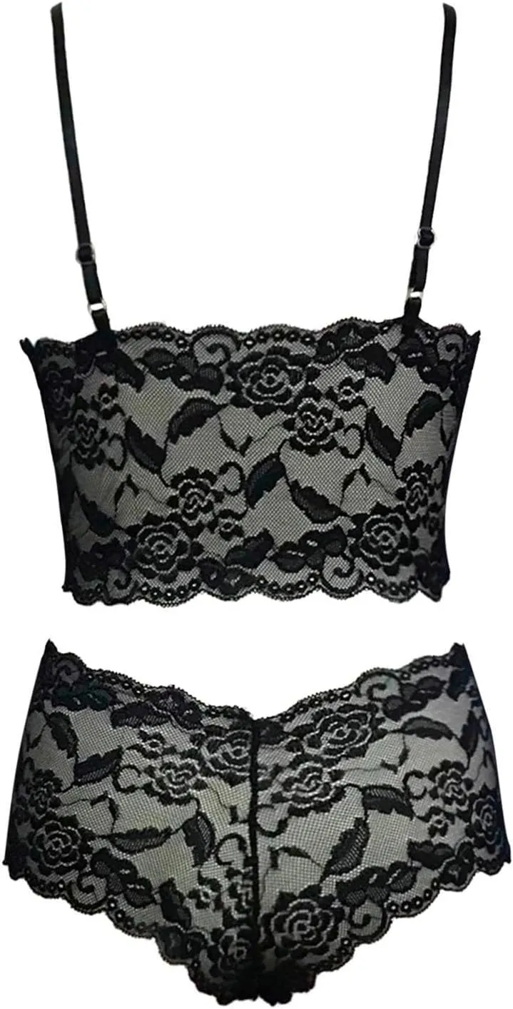 Novelty Underwear Nightgown Sexy Lingerie Women 2 Piece Bra Panty Sets Sheer Floral Bralette Lace Set Bodysuit