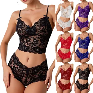Novelty Underwear Nightgown Sexy Lingerie Women 2 Piece Bra Panty Sets Sheer Floral Bralette Lace Set Bodysuit