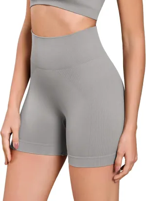 ODODOS Seamless Biker Shorts for Women 5" Inseam Ribbed High Waisted Running Yoga Shorts