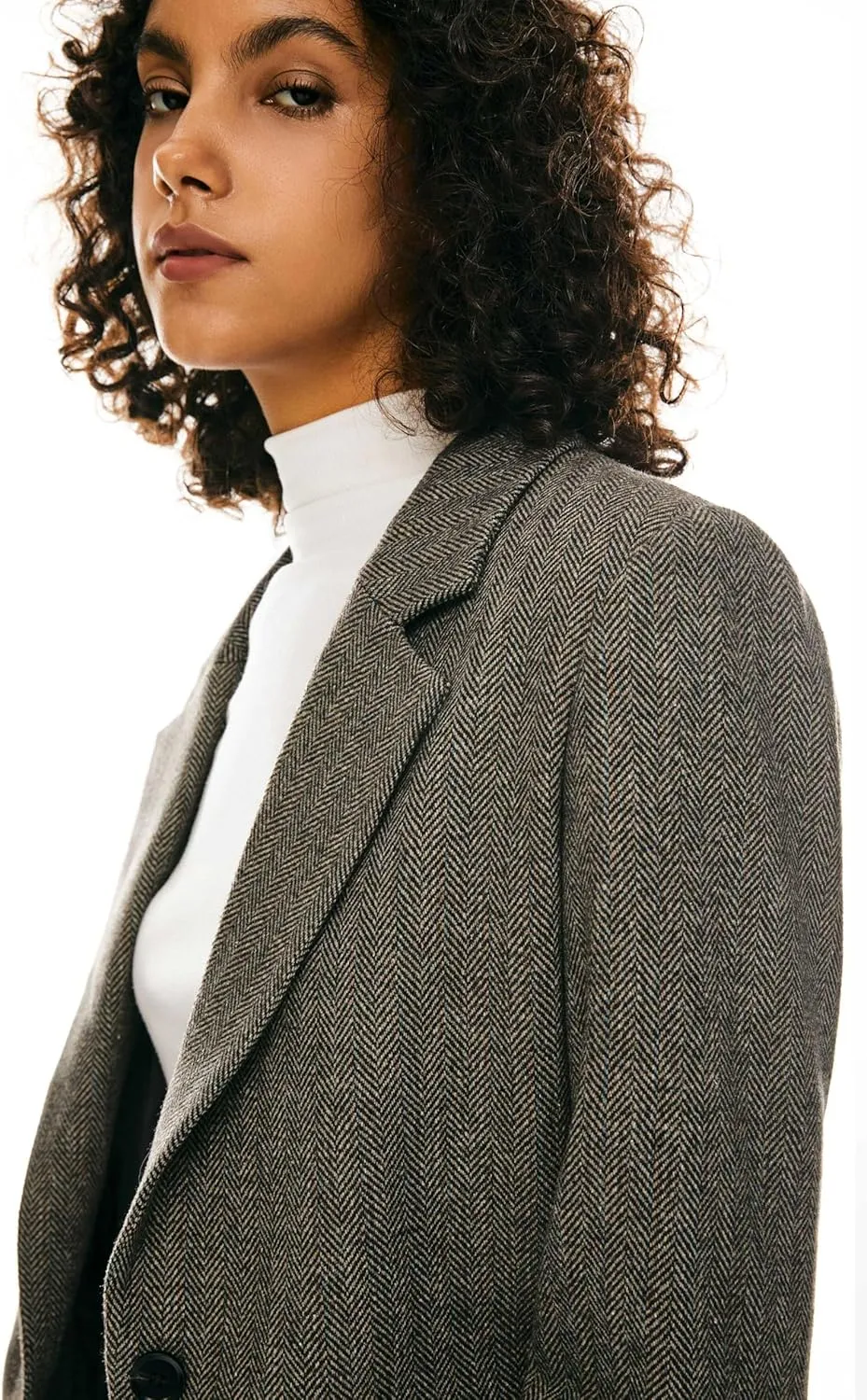 Orolay Women's Thick Long Sleeve Blazer Work Casual Open Front Jacket Wool Blend Office Fall One Button Suit