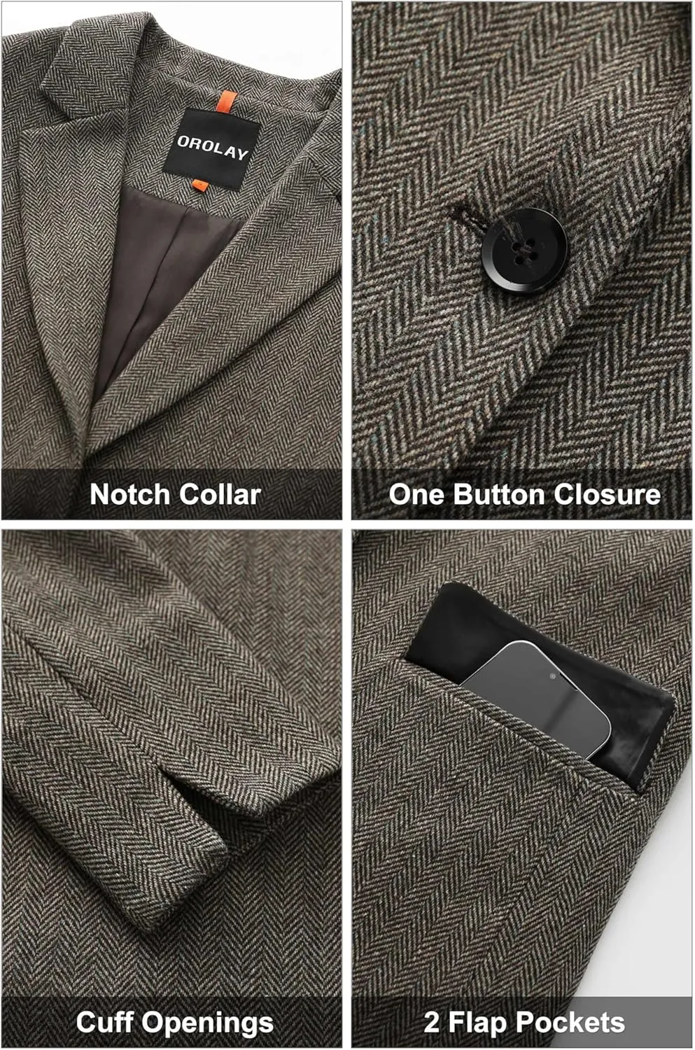 Orolay Women's Thick Long Sleeve Blazer Work Casual Open Front Jacket Wool Blend Office Fall One Button Suit