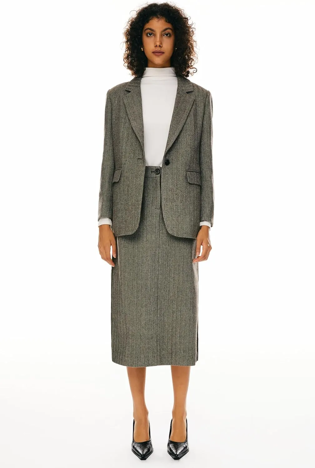 Orolay Women's Thick Long Sleeve Blazer Work Casual Open Front Jacket Wool Blend Office Fall One Button Suit